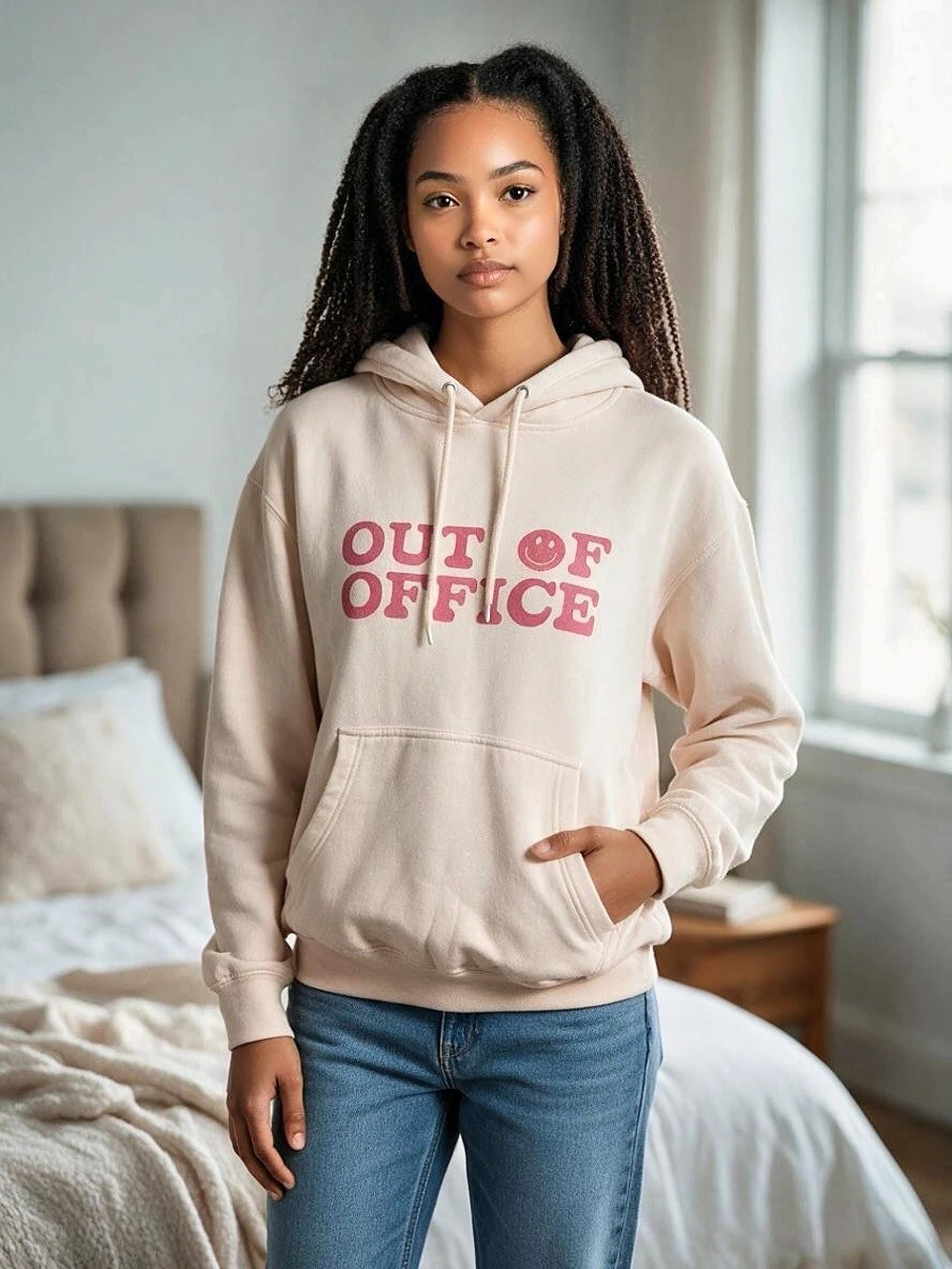 Crowned Free Out of Office Hoodie Graphic Hoodie in Pink & Cream Medium